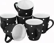 16 Oz Polka Dot Coffee Mug Set of 6, Large 16 Ounce Ceramic Mugcup Set in Black Polka Dot Design, Best Coffee Mug for Your Gift