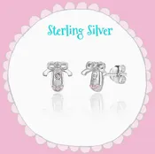 925 Sterling Silver Ballet Earrings with Pink CZ