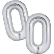 16in Air-Filled Silver Number Balloons (0), 2ct
