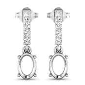 0.14 Carat Genuine White Diamond 14K White Gold Semi Mount Earrings - holds 7x5mm Oval Gemstones