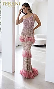 241GL2602 Asymmetrical Tulle Rose Gold Column Evening Dress