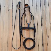 Dark Espresso Leather Bosal W/Leadline and Split Reins