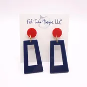 Acrylic Red/Blue Open Rectangle Earring