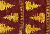 Batik - Canoe Lake - Border - Lengthwise Stripe - yellow trees on dark red