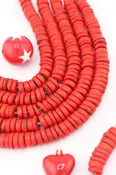 10mm Tomato Red Heishi Disc Beads, 66 Bone Beads