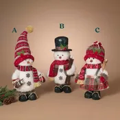 15"H Plush Holiday Standing Snowman, 3 Assorted Styles - Sold Seperately