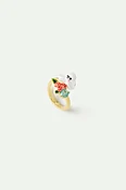 Bague ajustable caniche, fleurs roses et pierre bleue