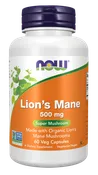 NOW Supplements, Lion's Mane 500 mg, Super Mushroom, Made with Organic Lion's Mane Mushrooms, 60 Veg Capsules