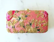 Floral Print &amp; Zardosi Gold Embroidered Box Clutch  — SANDHYA RAJ