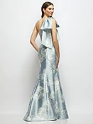 Bow One-Shoulder Satin Floral Maxi Dress with Trumpet Skirt