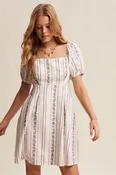 Floral Stripe Puff Sleeve Dress