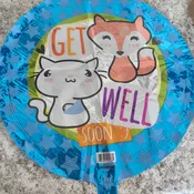 #121 Get Well Soon Fox and Kitty Balloon — Sweet Pea Designs