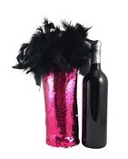 Diva Wine Bag with Hot Pink and Silver Reversible Mermaid Sequin Fabric and Feather Trim
