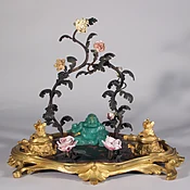 A Finely Cast Gilt-Bronze and Porcelain Inkwell