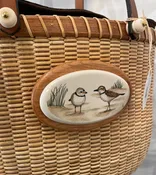 #199 10" Tote w/ brown suede liner Corian disk  with shorebird scrim-