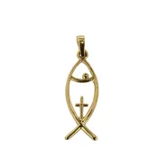 18 Karat Solid Yellow Gold Fish with Cross Pendant