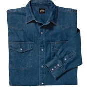 Indigo Denim Enzyme Wash Long Sleeve Men's Shirt, 2XL