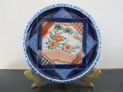 Chinese Imari Plate or Dish Blue and Red Flowers Camellias Signed Marked Entirely Handpainted c. 1910s 1920s
