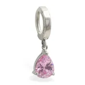 14G Surgical Steel Belly Ring – Pink CZ Dangle Charm