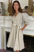 Belted Dress With Puffed Sleeves - Nude