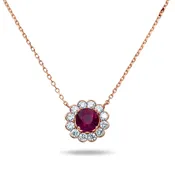 14K & 18K White Gold Round Diamond & Ruby Gemstone Necklace