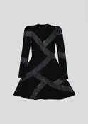 Blanche – Black Striped Raffia Dress with Long Sleeves