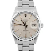 1982 Rolex Oyster Perpetual Date Silver 34mm Steel Oyster Watch 15000 Box Papers