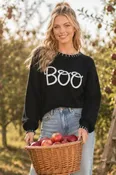 BOO Embroidered Halloween Knit Sweater