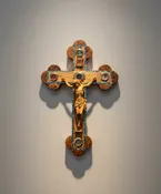 15.4" Wall Crucifix, Cross w/ Hand Carved Corpse, Olive Wood and Abalone, 5 Holy Land Essences