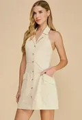 Alex cream button down halter dress