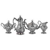 S. Kirk & Son "Repousse" 4pc Sterling Silver Tea/Coffee Service, Figural Dolphin