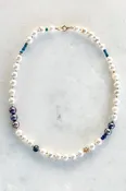 Akoya Pearl & Blue Daisy Necklace