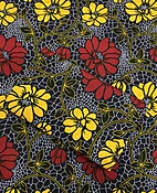 African Floral Wax Print Fabric - Red, Yellow, White, Blue