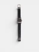 12H Sterling Silver Cordovan Leather Watch (55012-BLACK)