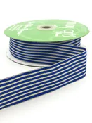 1.5" Classic Royal Blue & Oatmeal Striped Grosgrain Ribbon