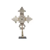 Large Vintage Ethiopian Silver Cross on Stand