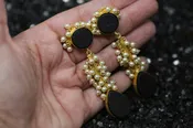 Statement Black Agate and Pearl Earrings