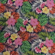 Blue Tropical Floral Stretch Poplin