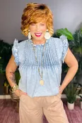 Move Over Ruffle Pleated Vintage Denim Top