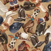 Round Up - Hats & Boots - tossed hats & boots on tan
