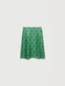 Jupe midi en sergé de soie verte avec imprimé floral