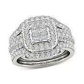 1-3/4 CT. T.W. Quad Princess-Cut Diamond Frame Three Piece Bridal Set in 14K White Gold