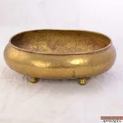 Antique 19thC Russian Tula Imperial Hammered Brass Oval 13″ Planter Ferner Feet