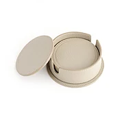 6 Round Coasters in Leather Holder