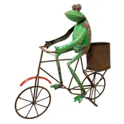 Metal Frog on Bicycle with Flower Pot