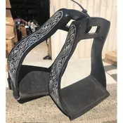 Black Carved Down And Out Aussie Safety Stirrups — Australian Stock Saddle Company By Colin Dangaard Inc.