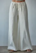 Cream Drawstring Jeans