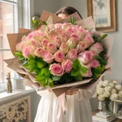 50 Roses Round Bouquet - Blush
