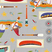Camping Gnomes - Canoes - Gray - Gnomes in canoes on light gray