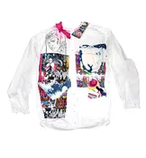 Unisex Custom Patchwork Art Print Line Drawing Button Downs